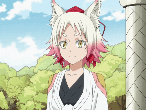 a cartoon character with white hair and pink ears