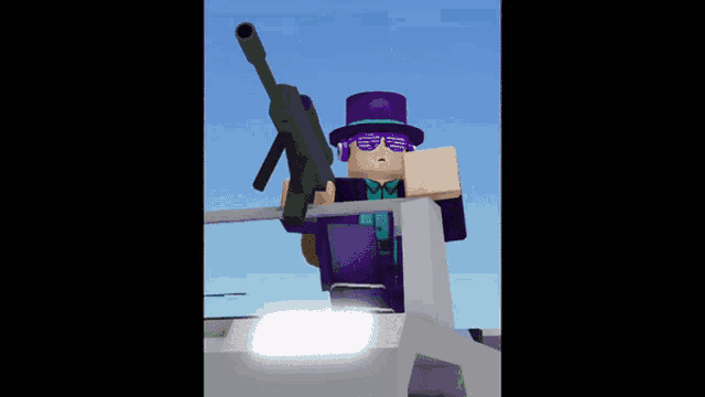 a cartoon character wearing a top hat and sunglasses holding a gun