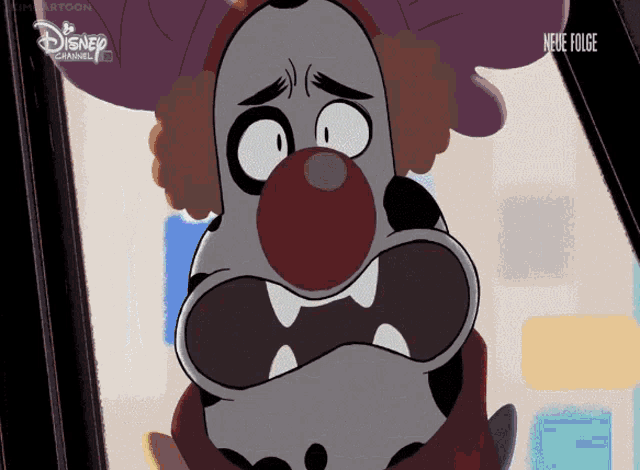 a cartoon of a clown with a disney logo on the bottom