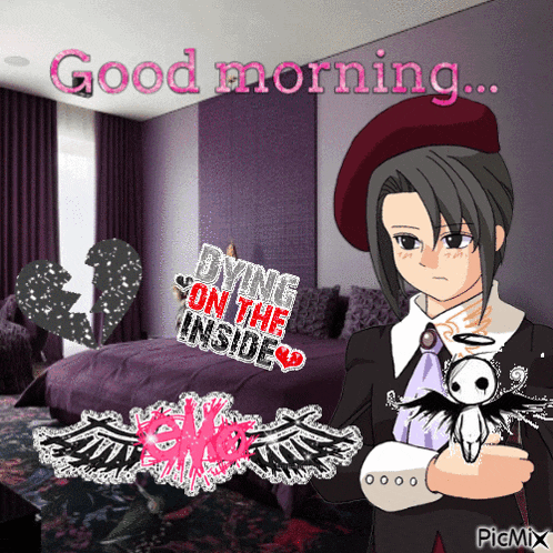 a picture of a girl holding a stuffed animal with the words " dying on the inside "