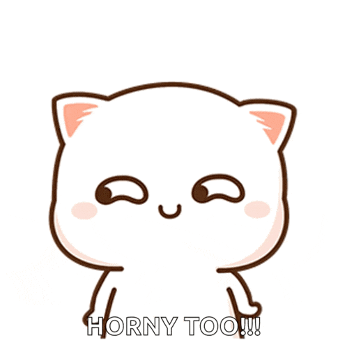 a cartoon of a cat with horny too written below it