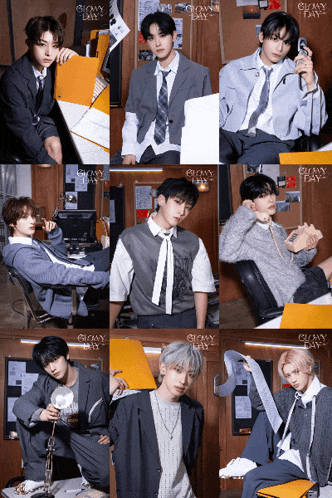 a collage of photos of a group of young men with the words gloomy day on the bottom