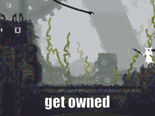 a pixel art of a landscape with the words get owned at the bottom