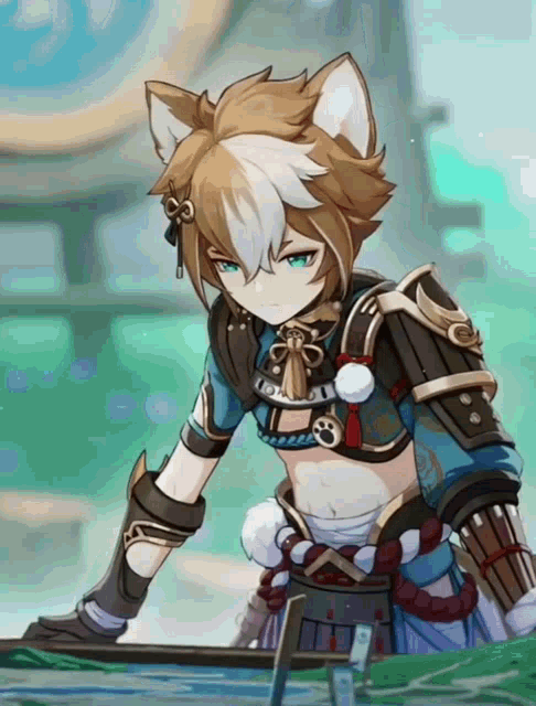 a cartoon character with a cat 's ear and a sword