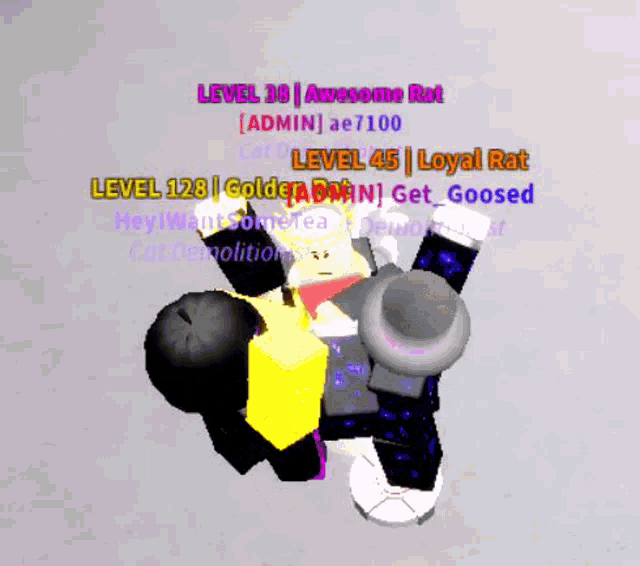 a screenshot of a roblox game with a few messages including level 30 awesome rat