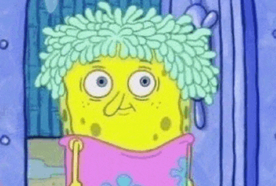 a cartoon of spongebob with a mop on his head