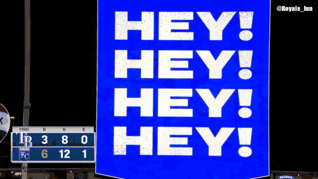 a blue sign says hey hey hey hey