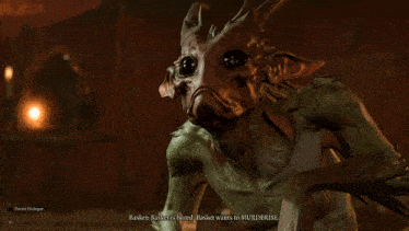 a screenshot of a video game shows a monster talking to another monster