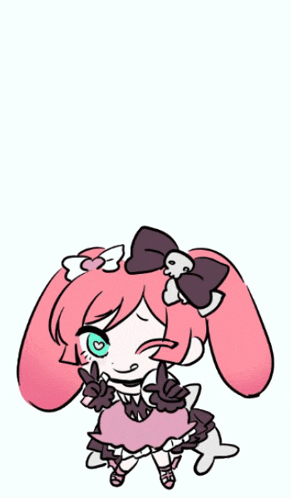 a drawing of a girl with pink hair and blue eyes