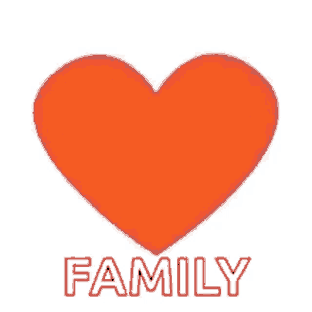 a red heart with the word family written on it