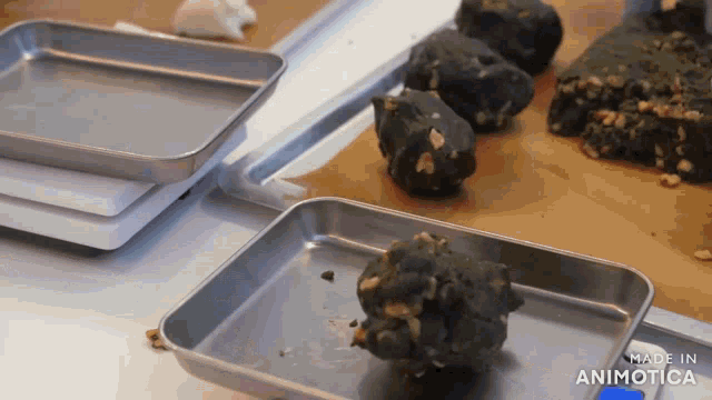 a stainless steel tray with a ball of dough on it and the words made in animatica on the bottom