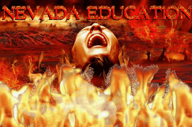 a poster for nevada education shows a woman with her mouth open