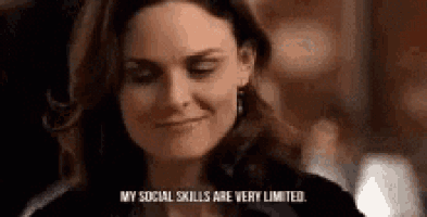 a woman is smiling and says `` my social skills are very limited . ''