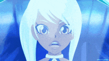 a picture of a girl with white hair and a blue background with the hashtag @kirriscartier
