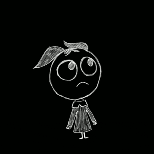a black and white drawing of a girl with big eyes and a ponytail