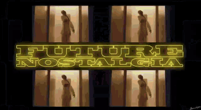a neon sign that says future nostalgia is lit up in a dark room