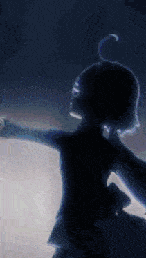 a silhouette of a person in a dark room with their arms outstretched