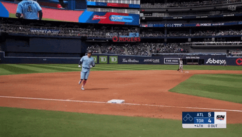 a baseball player with the number 4 on his jersey is running