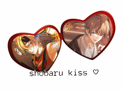 a couple of hearts with shobaru kiss written on them