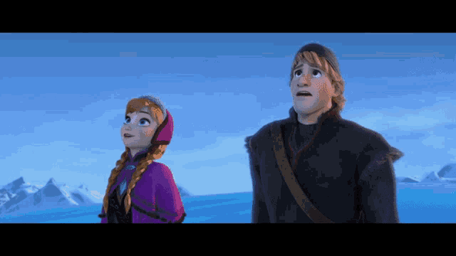 anna and kristoff from frozen are looking up at something