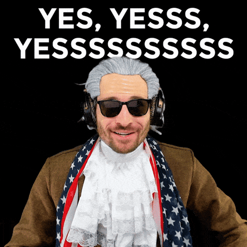 a man wearing a wig and sunglasses says yes yesss yesssssss