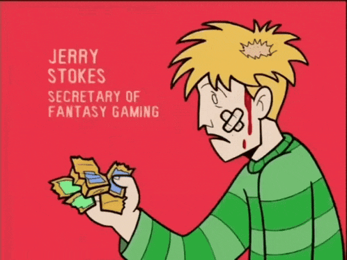jerry stokes is the secretary of fantasy gaming and has a bandage on his face