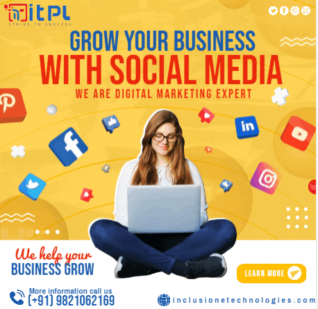 an advertisement for inclusive technologies shows a woman sitting on the floor using a laptop