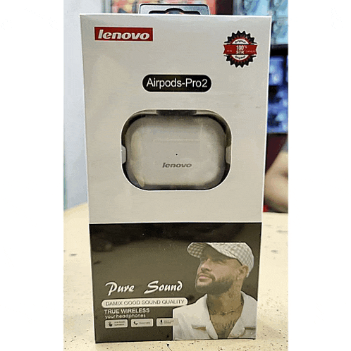 a lenovo airpods pro 2 box with a picture of a man on it