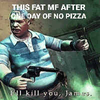 a man is holding a gun and says this fat mf after one day of no pizza