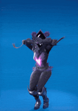 a video game character with a purple glowing heart on her chest and a purple mask on her head