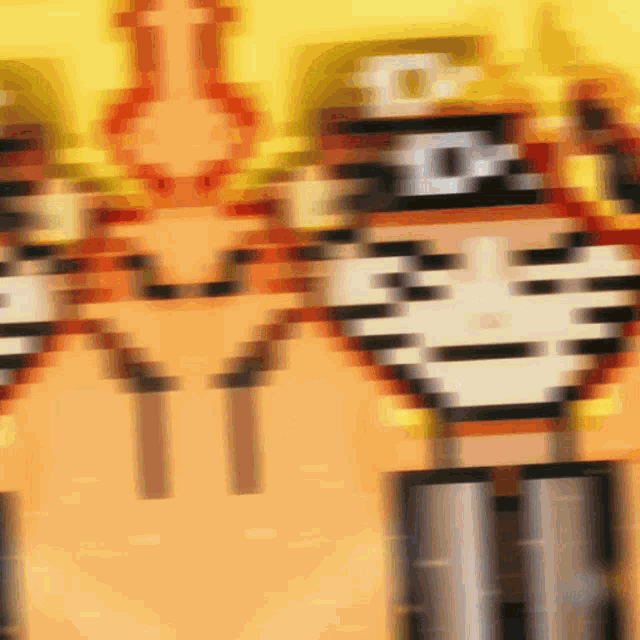 a blurred image of a cartoon character with a sword