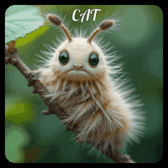 a picture of a furry caterpillar with the word cat underneath it