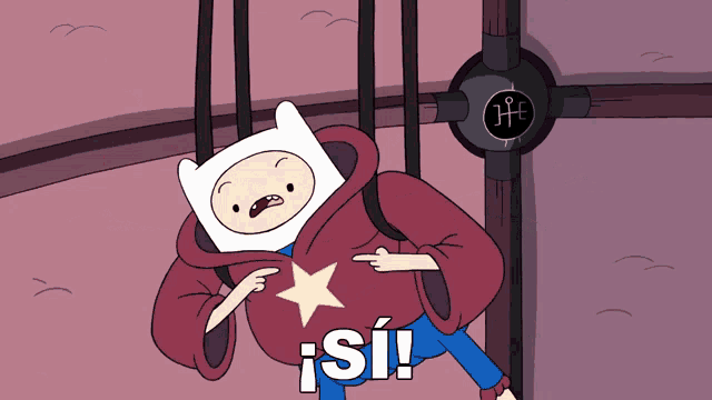 a cartoon character with a star on his sweatshirt says ¡ si !