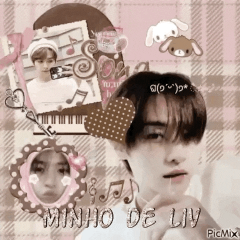 a picture of a boy with a heart on his head and the name minho de liv on it .