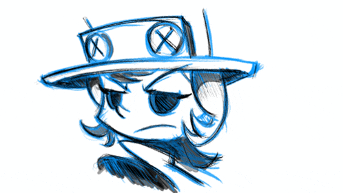 a drawing of a person wearing a top hat with a circle on it