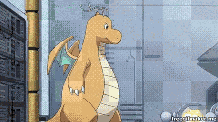 a cartoon dragon is standing in a room in front of a computer .