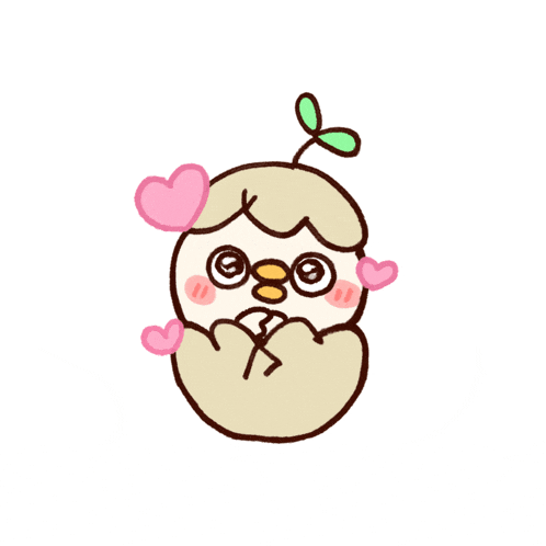 a cartoon drawing of a bird with hearts around it