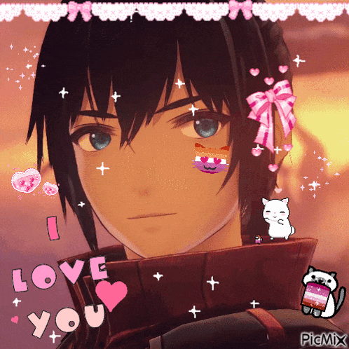 a picture of a boy with hearts and the words love you on the bottom