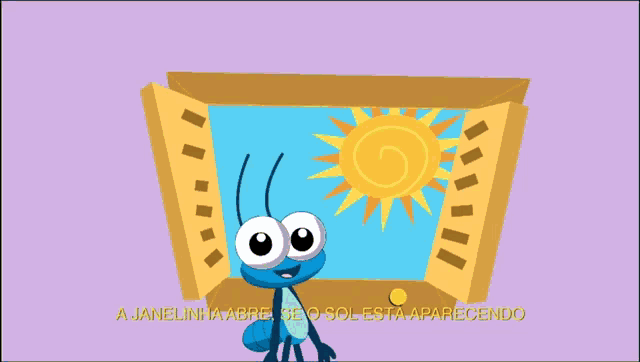 a cartoon of a bug looking out of a window with the words fechou abriu fechou abriu fechou on the bottom