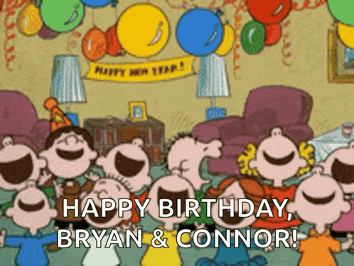 a group of snoopy characters are celebrating a birthday