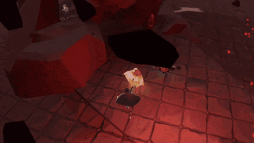 a video game shows a person holding a sword in a cave