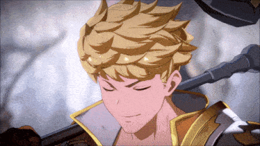 a cartoon character with blonde hair is holding a sword