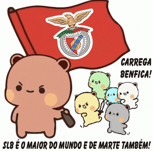 a cartoon of a bear holding a flag with the word benfica on it