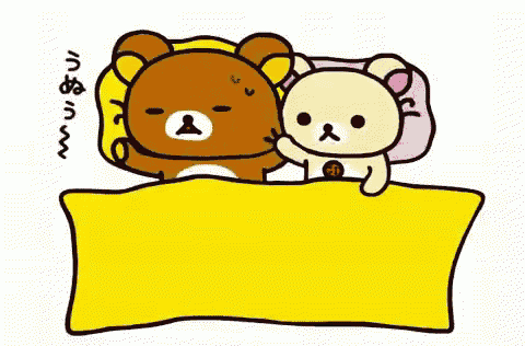 a couple of teddy bears laying under a yellow blanket .