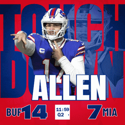 a buffalo bills football player wearing a helmet is pointing at something