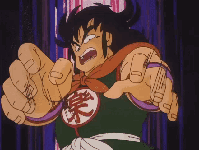 a cartoon character with chinese writing on their shirt