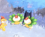 a cartoon character with a flower on his head is standing next to two other characters