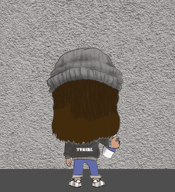 a cartoon of a girl wearing a tvgirl sweater