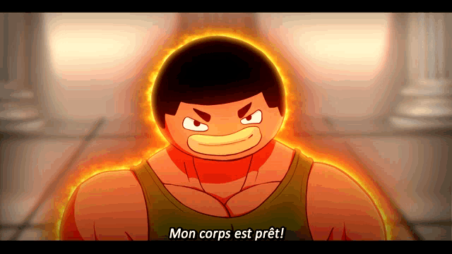 a cartoon character says mon corps est pret !