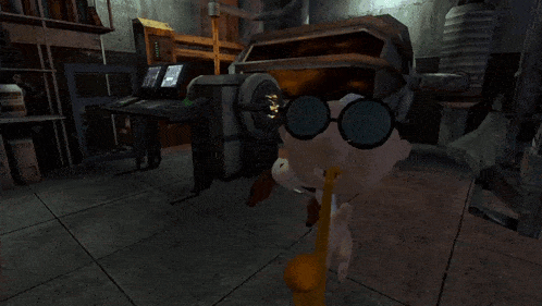 a cartoon character with glasses and a saxophone